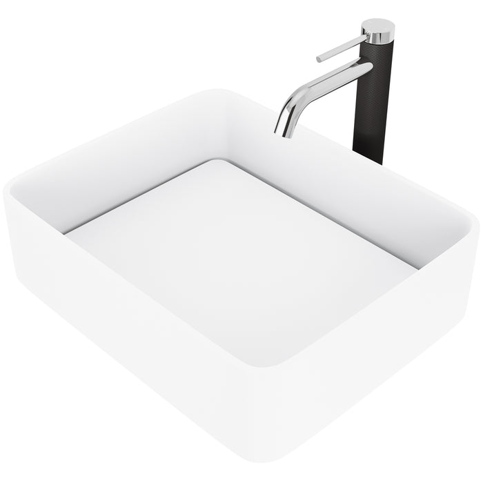 Jasmine Vessel Sink in White with faucet in Chrome