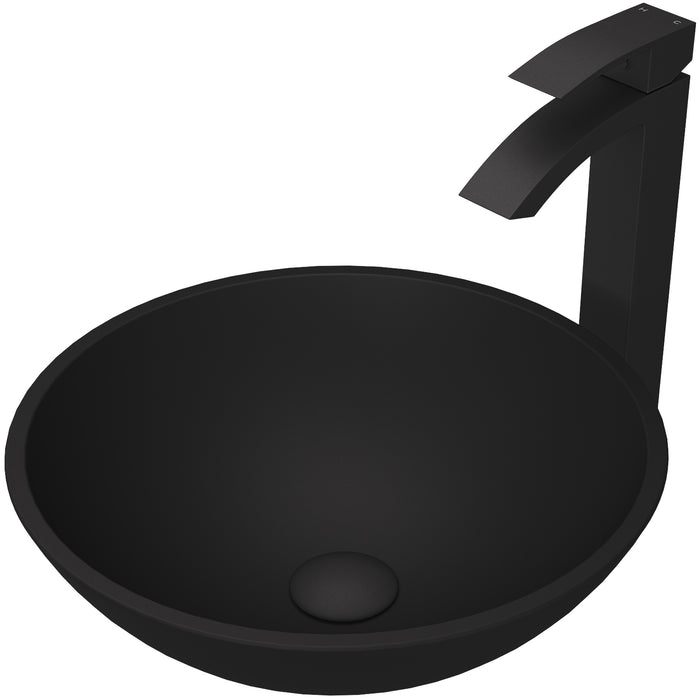 Cavalli Glass Vessel Bathroom Sink in Black with Duris Faucet in Matte Black