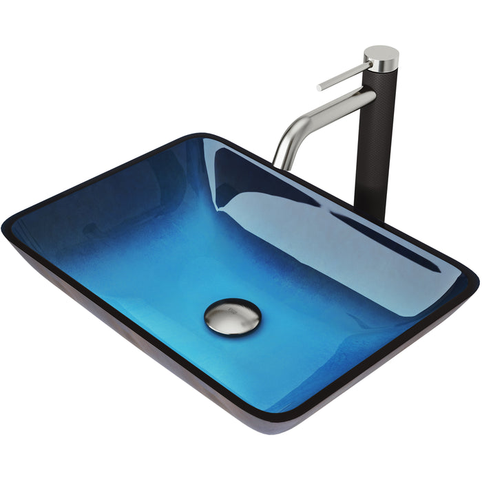Turquoise Water Vessel Sink in Blue with faucet in Brushed Nickel