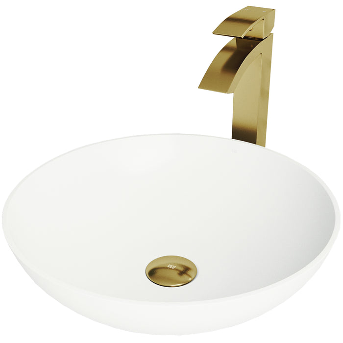 Lotus c Vessel Bathroom Sink in White with Duris Faucet in Matte Gold