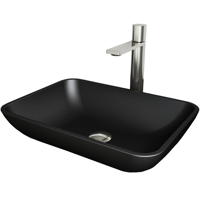 Black Sottile MatteShell™ Vessel Bathroom Sink and Gotham Faucet in Brushed Nickel
