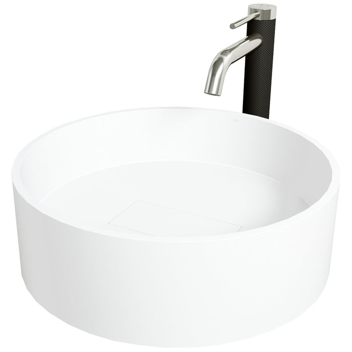 Matte Stone Bryant Round Vessel Bathroom Sink in White with Lexington Faucet and Pop-Up Drain in Brushed Nickel