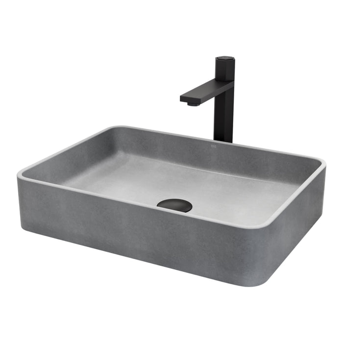 Concreto Stone Rectangular Bathroom Sink With Vessel Faucet in Matte Black