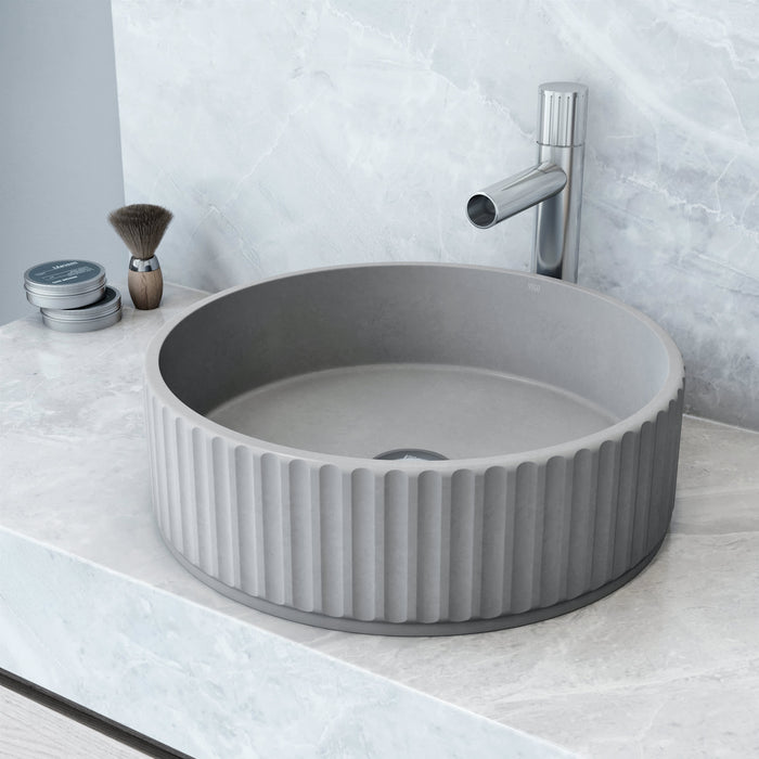 Concreto Stone Bathroom Sink with Ashford Vessel Faucet and Pop-Up Drain in Chrome