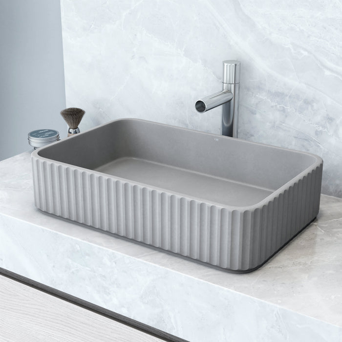 Concreto Stone Bathroom Sink with Ashford Vessel Faucet and Pop-Up Drain in Chrome