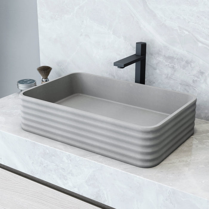 Cadman Concreto Stone Bathroom Sink with Nova Vessel Faucet and Pop-Up Drain in Matte Black