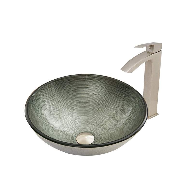 Simply Silver Glass Vessel Bathroom Sink Set With Duris Vessel Faucet In Brushed Nickel