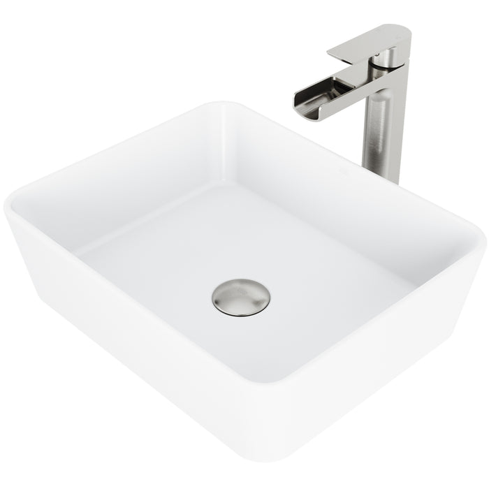 Marigold Matte Stone Vessel Bathroom Sink Set With Amada Faucet In Brushed Nickel