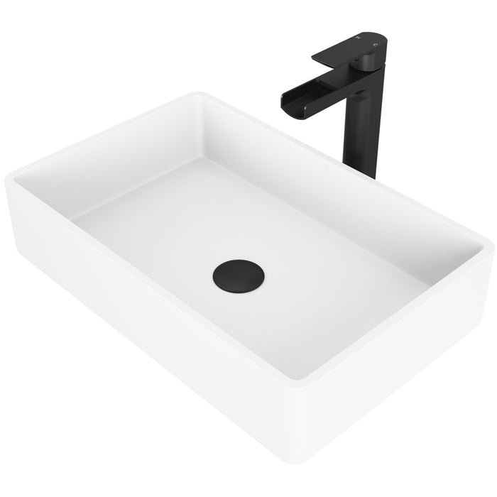 Magnolia Matte Stone Vessel Bathroom Sink Set With Amada Faucet In Matte Black