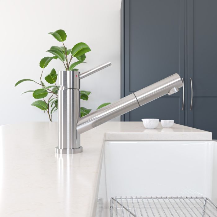 Solid Stainless Steel Pull Out Swivel Kitchen Faucet