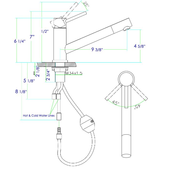 Solid Stainless Steel Pull Out Swivel Kitchen Faucet