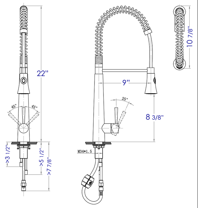 Solid Stainless Steel Commercial Spring Kitchen Faucet