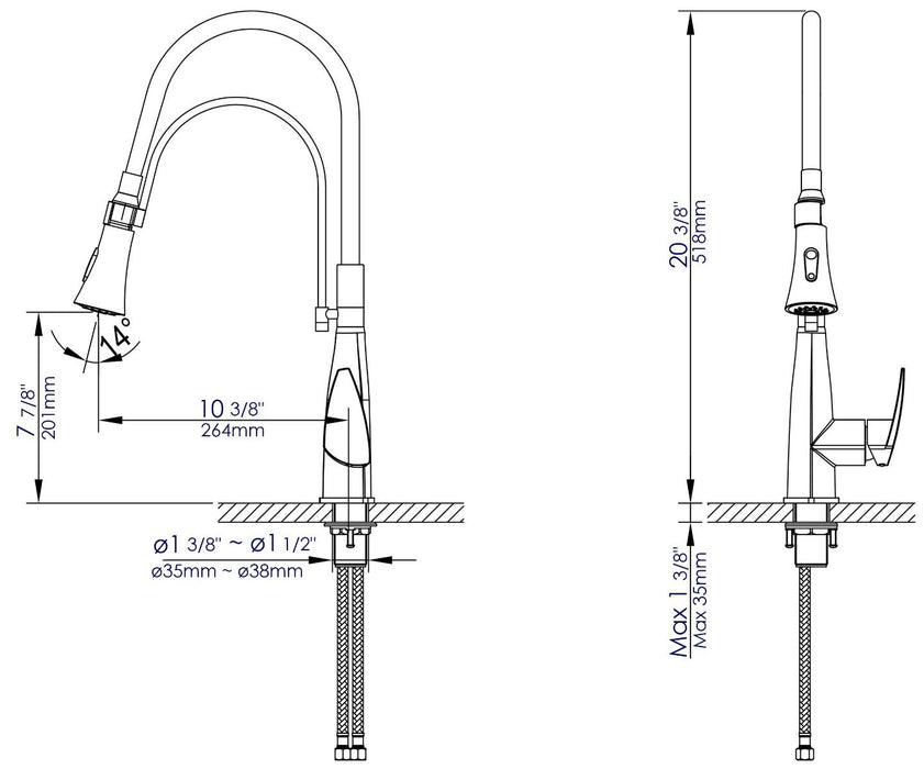 Kitchen Faucet with Black Rubber Stem