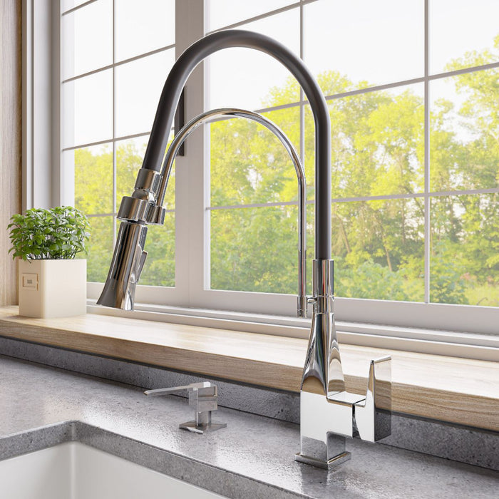 Square Kitchen Faucet with Black Rubber Stem