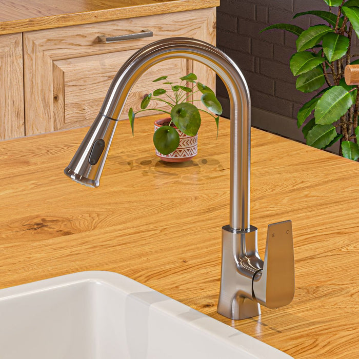 Square Gooseneck Pull Down Kitchen Faucet