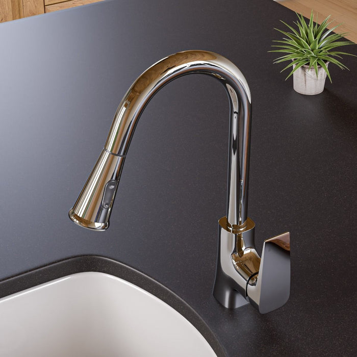 Square Gooseneck Pull Down Kitchen Faucet