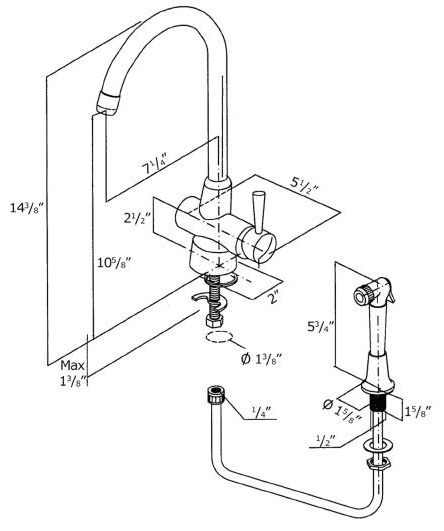 Whitehaus Goose Neck Swivel Kitchen Faucet & Side Spray