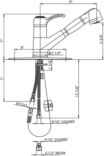 Whitehaus Single Hole Lever Kitchen Faucet w Pull Out Spray Head