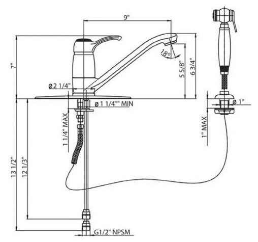 Whitehaus  Single Lever Straight Deck Mount Faucet with Side Spray