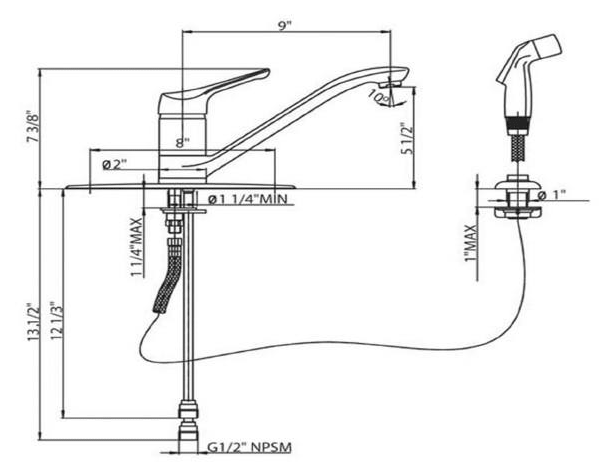 Whitehaus Single Lever Straight Kitchen Faucet with Side Spray