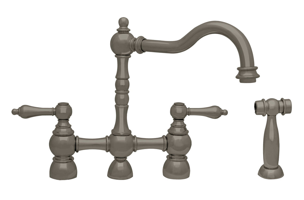 Whitehaus Bridge Faucet with Long Traditional Swivel Spout and Side Spray