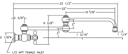 Whitehaus Wall Mount Cross Retractable Kitchen Pot Filler