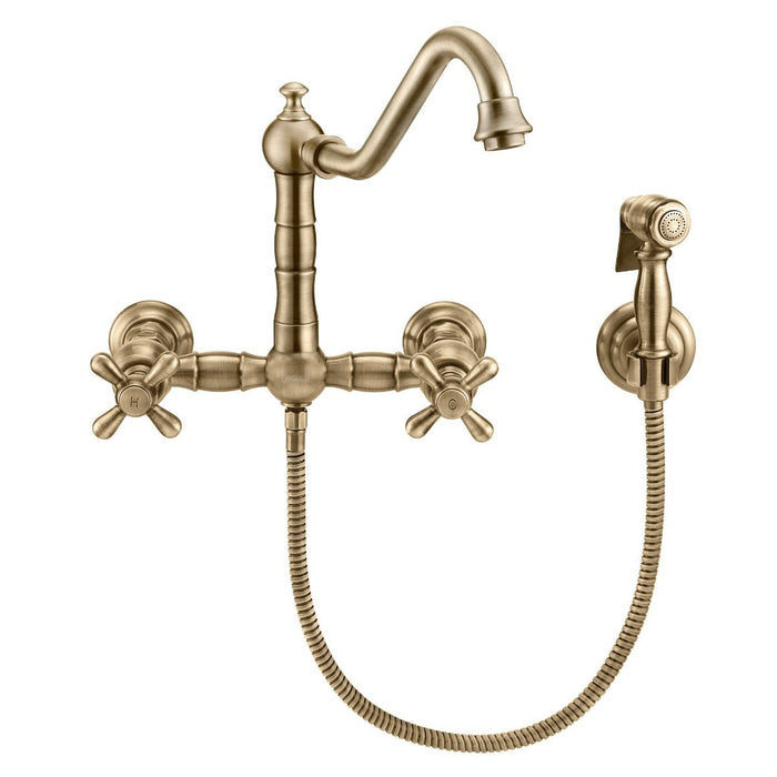 Whitehaus Vintage III Plus Wall Mount Faucet with Solid Brass Side Spray