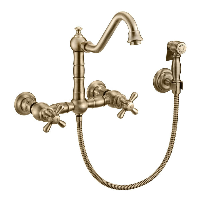 Whitehaus Vintage III Plus Wall Mount Faucet with Solid Brass Side Spray