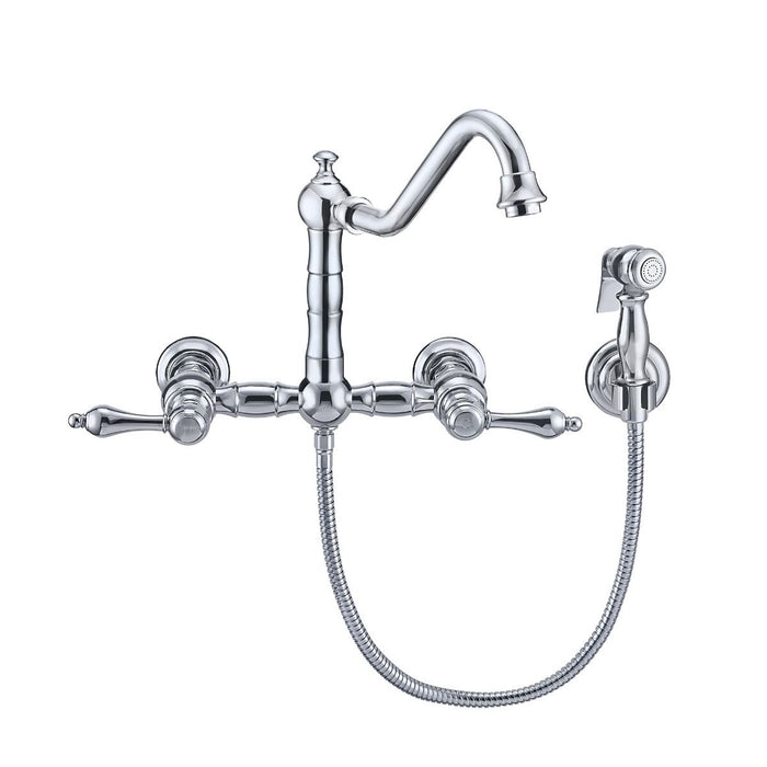 Whitehaus Vintage III Plus Wall Mount Lever Handles Faucet With Side Spray