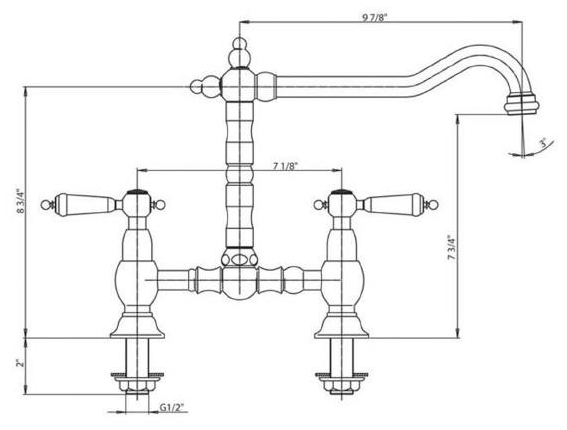 Whitehaus  Deck Mount Bridge Lever Handle Brass Kitchen Faucet