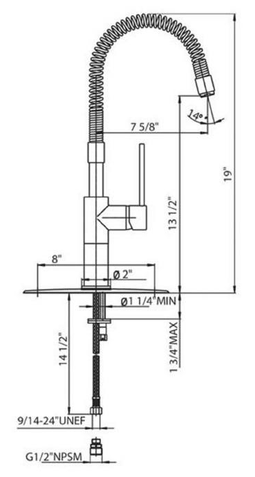 Whitehaus  Deck Mount 19'' Tall Commercial Single Hole Faucet