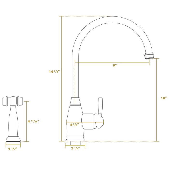 Whitehaus Gooseneck Kitchen Faucet with Solid Brass Side Spray