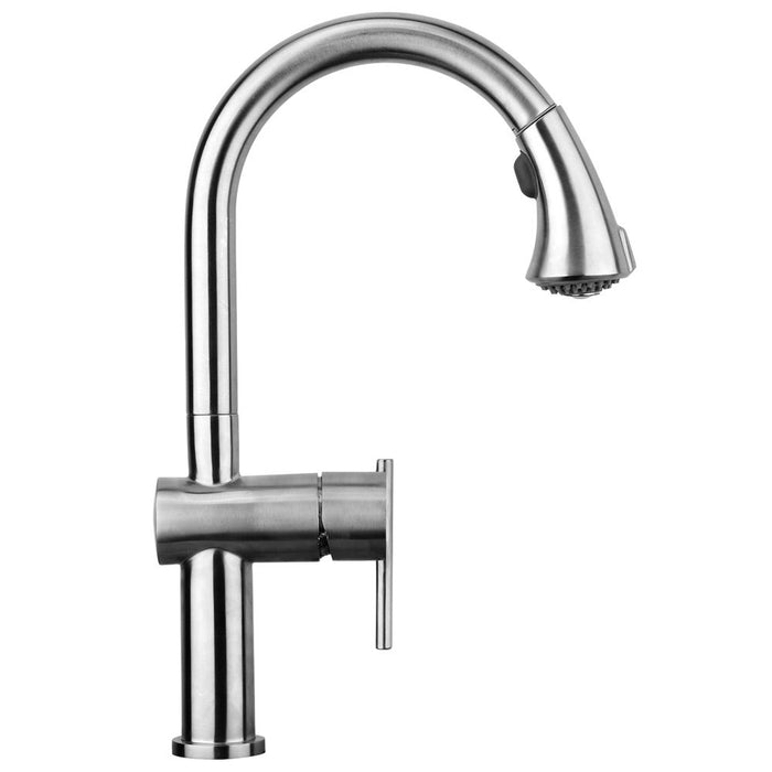 Whitehaus Waterhaus Stainless Steel Kitchen Faucet With Gooseneck Spout And Pull Down Spray