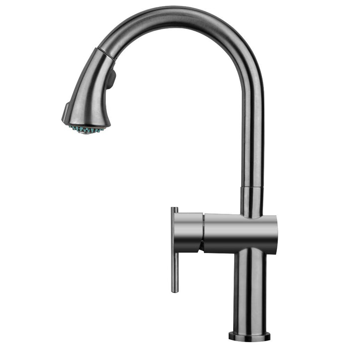 Whitehaus Waterhaus Stainless Steel Kitchen Faucet With Gooseneck Spout And Pull Down Spray
