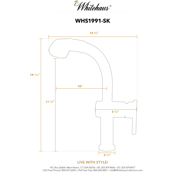 Whitehaus  Waterhaus Single-Hole Kitchen Faucet With Pull Out Spray Head