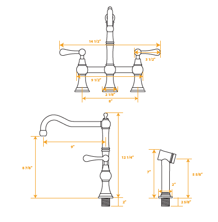 Whitehaus BSS Waterhaus S. Steel Bridge Faucet w/ Side Spray