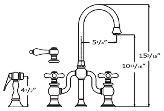 Whitehaus  Lever Handles Bridge Kitchen Faucet & Side Spray