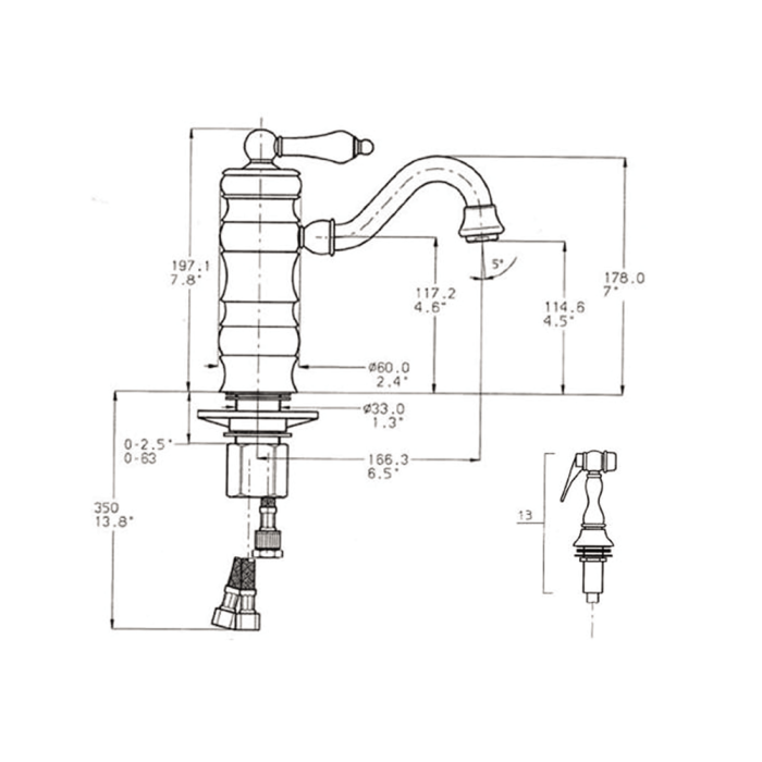 Whitehaus Vintage III Single Hole Faucet with Side Spray
