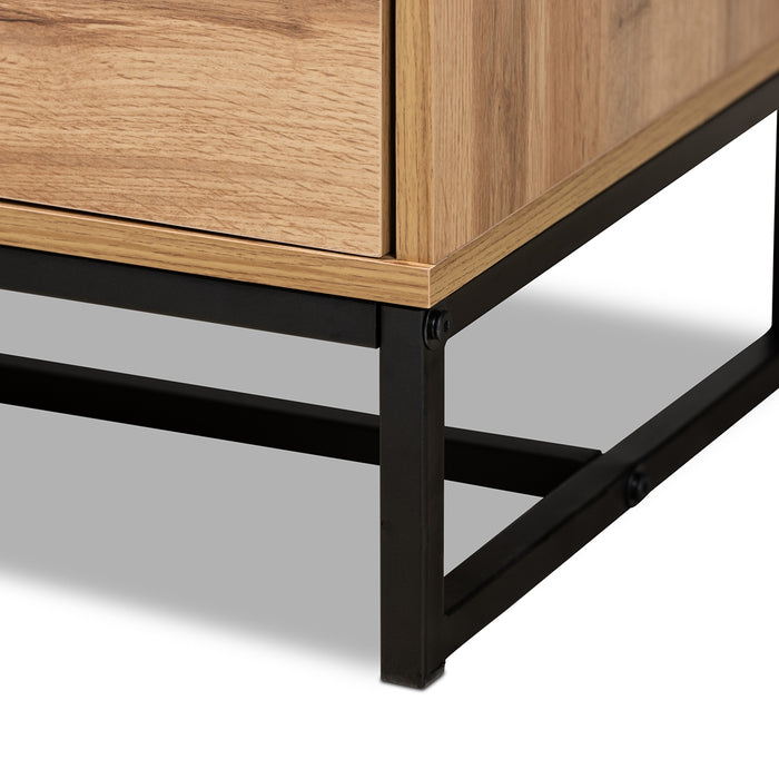 Reid Modern and Contemporary Industrial Oak Finished Wood and Black Metal 2-Drawer TV Stand