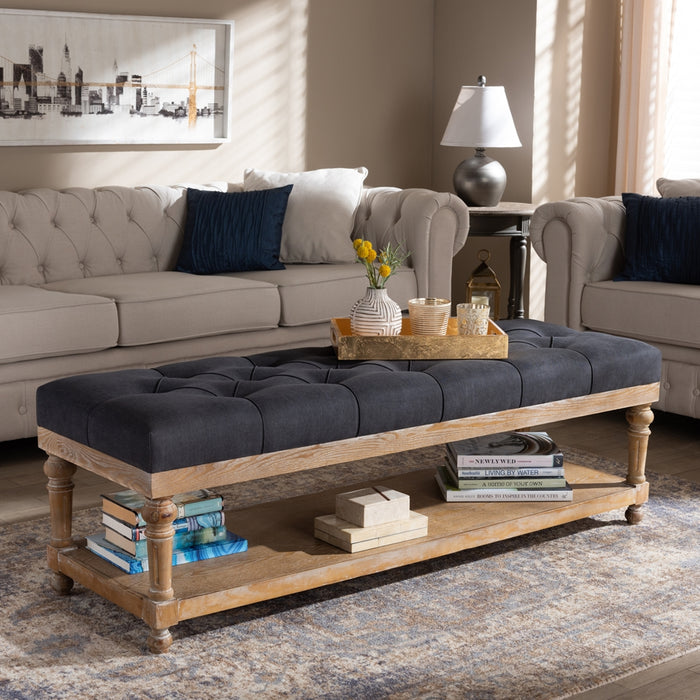 Linda Modern and Rustic Charcoal Linen Fabric Upholstered and Greywashed Wood Storage Bench