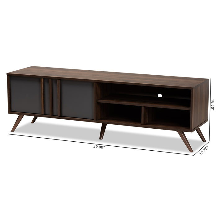 Naoki Modern and Contemporary Two-Tone Grey and Walnut Finished Wood 2-Door TV Stand