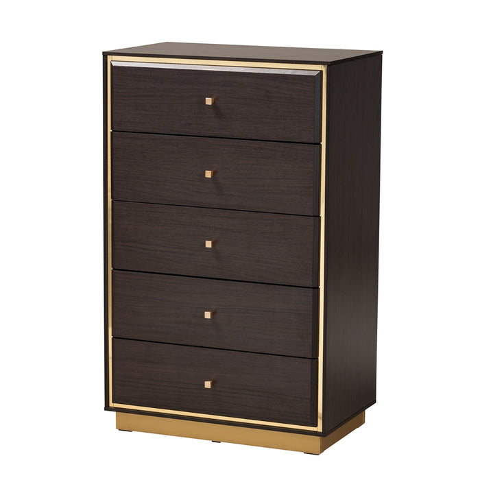 Cormac Mid-Century Modern Transitional Dark Brown Finished Wood and Gold Metal 3-Piece Storage Set