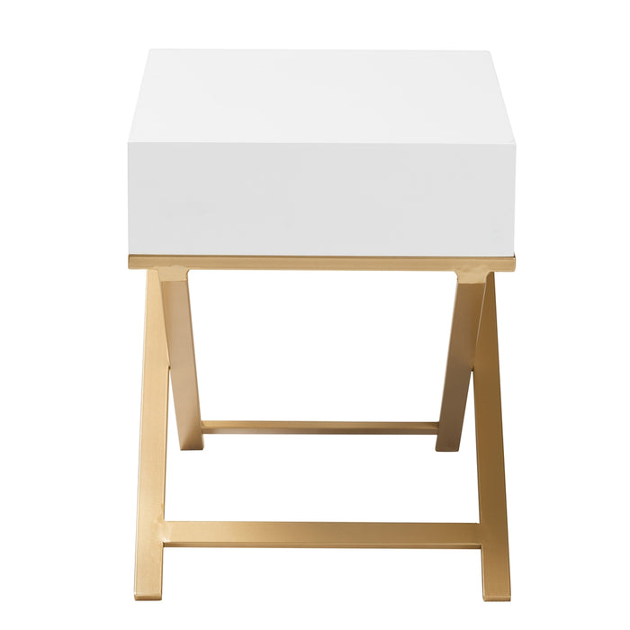 Lilibet Modern Glam and Luxe White Finished Wood and Gold Metal 1-Drawer End Table