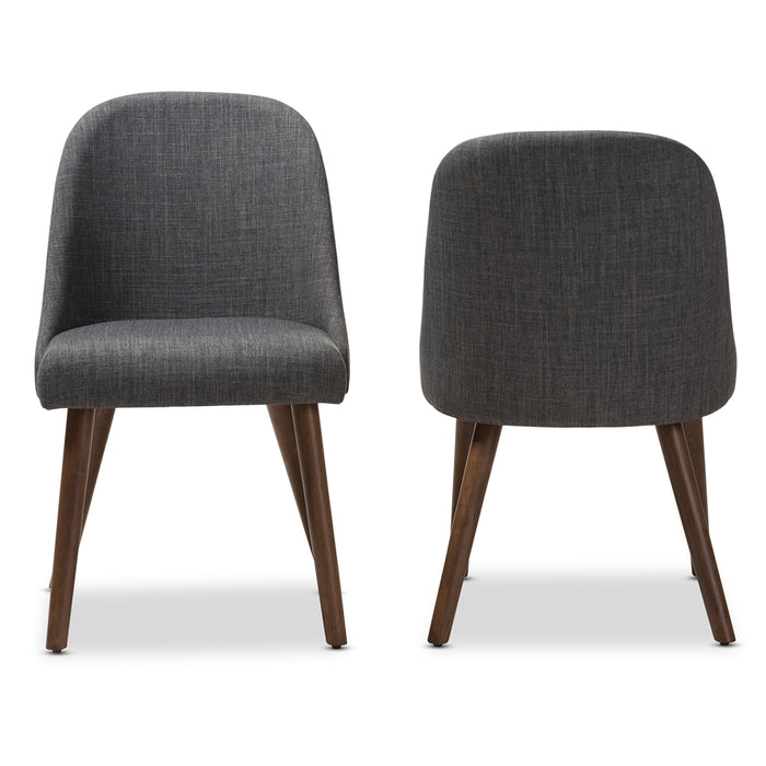 Cody Mid-Century Modern Dark Grey Fabric Upholstered Walnut Finished Wood Dining Chair (Set of 2)