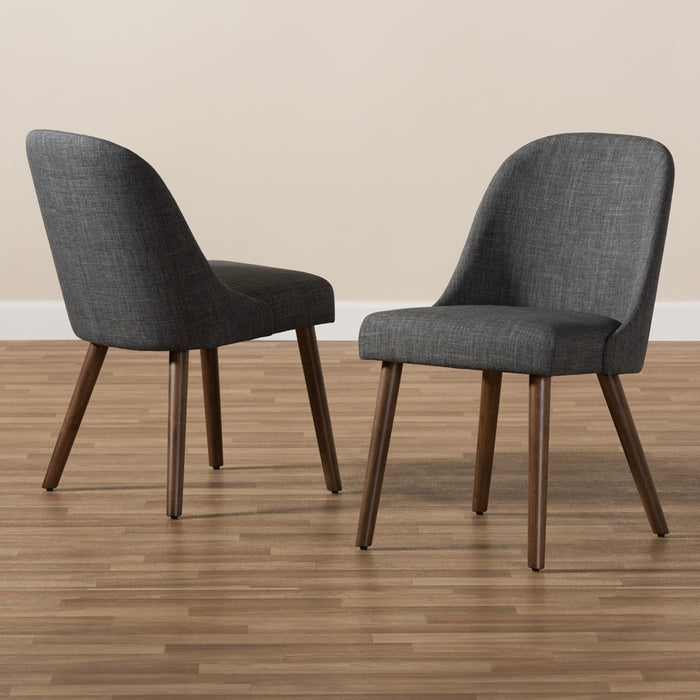 Cody Mid-Century Modern Dark Grey Fabric Upholstered Walnut Finished Wood Dining Chair (Set of 2)