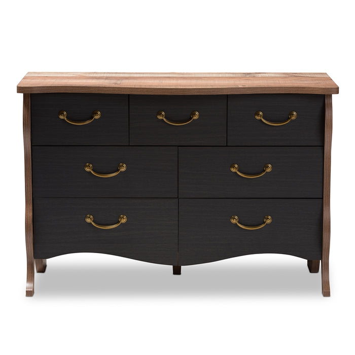 Romilly Country Cottage Farmhouse Black and Oak-Finished Wood 7-Drawer Dresser