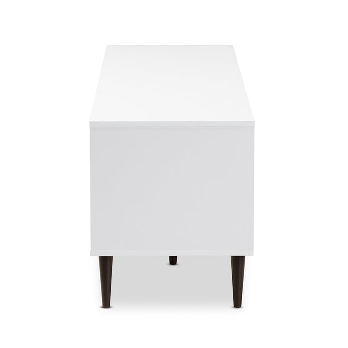 Bastien Mid-Century Modern White and Light Oak 6-Shelf TV Stand
