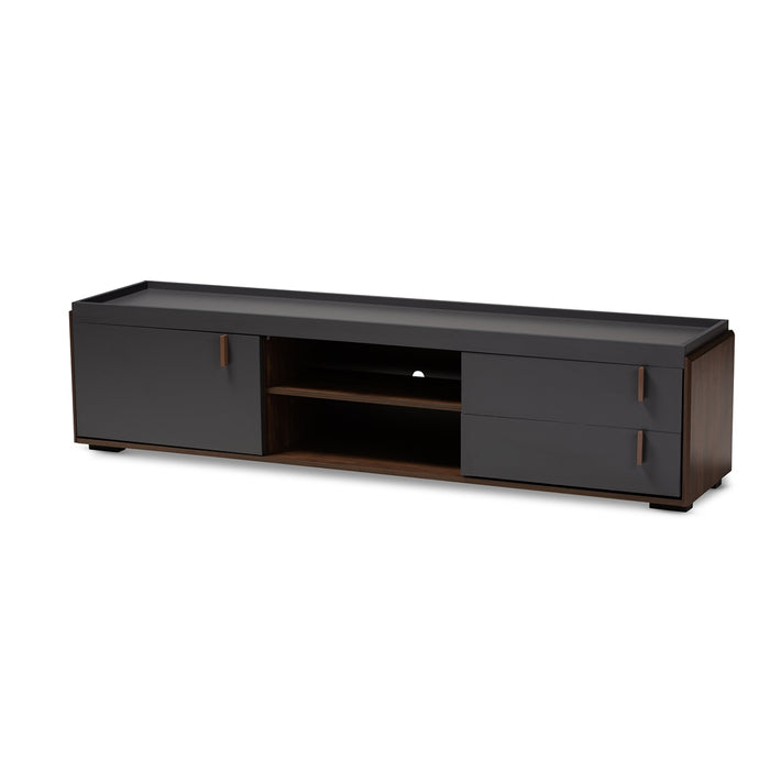 Rikke Modern and Contemporary Two-Tone Gray and Walnut Finished Wood 2-Drawer TV Stand