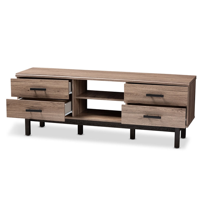 Arend Modern and Contemporary Two-Tone Oak and Ebony Wood 4-Drawer TV Stand