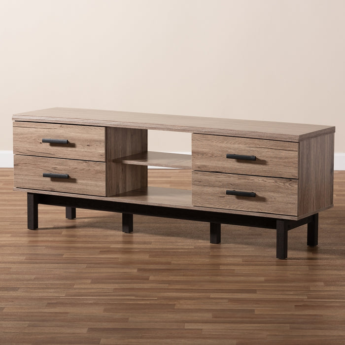 Arend Modern and Contemporary Two-Tone Oak and Ebony Wood 4-Drawer TV Stand